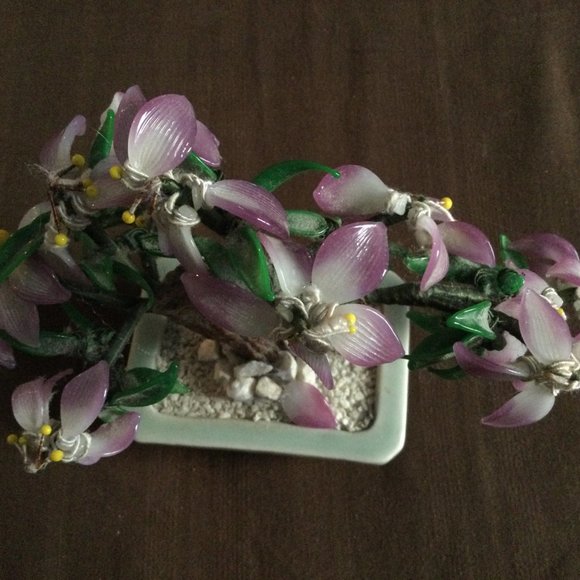 Vintage Chinese glass bonsai tree celadon bowl small modified home decor - Picture 2 of 7